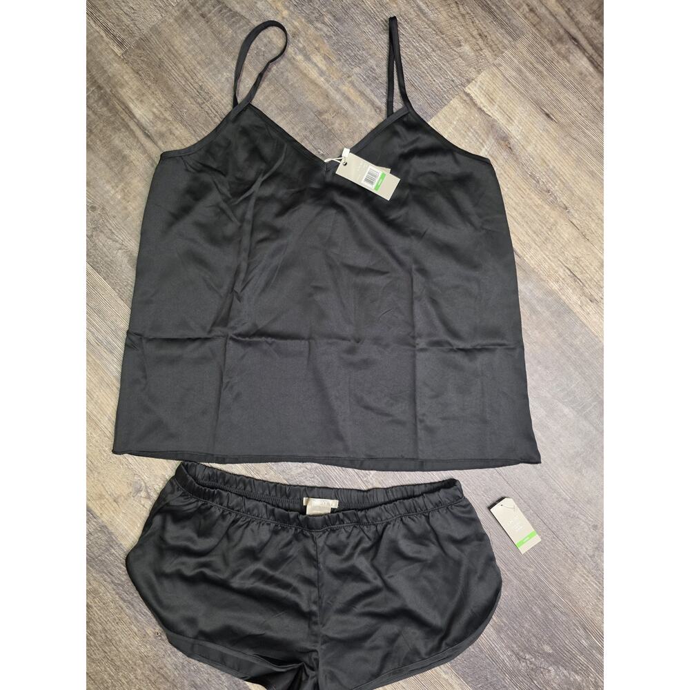 Ink + Ivy Womens Black Satin Pajama Set 2 PC Cami Top Shorts Sleepwear Large NWT